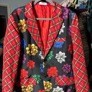 Holiday Time Christmas Plaid & Bows Ugly-Sweater-Party Blazer SZ Medium